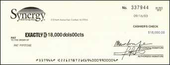 Fake cashier's check from Synergy Bank, Cranford, NJ