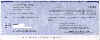 Counterfeit cashier's check from Sony Pictured Digital, Bank One, Chicago