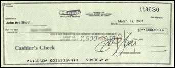 Counterfeit cashier's check from Bank of Mt Hope, WY
