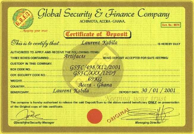Counterfeit Certificate of Deposit (CD) - Ghana