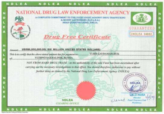 Fake Drug Free Certificate
