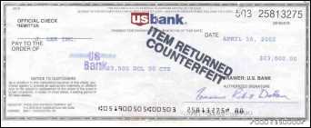 Bogus check from US Bank, Minneapolis, MN