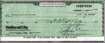 Fake official check from National City Bank of MI and IL