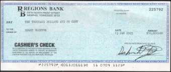 Bogus cashier's check from Regions Bank, Memphis, TN