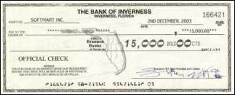 Fraudulent official check from Bank of Inverness, FL